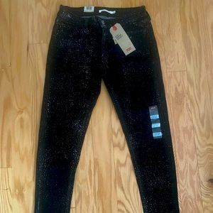 NWT Levi’s 535 super skinny black jeans w/silver glitter